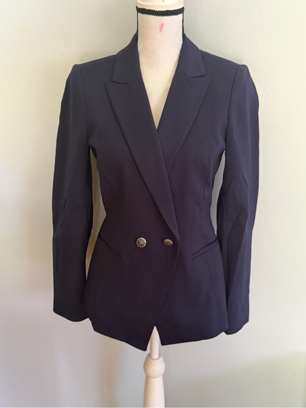 White House Black Market Navy Double-Breasted Tailored Blazer